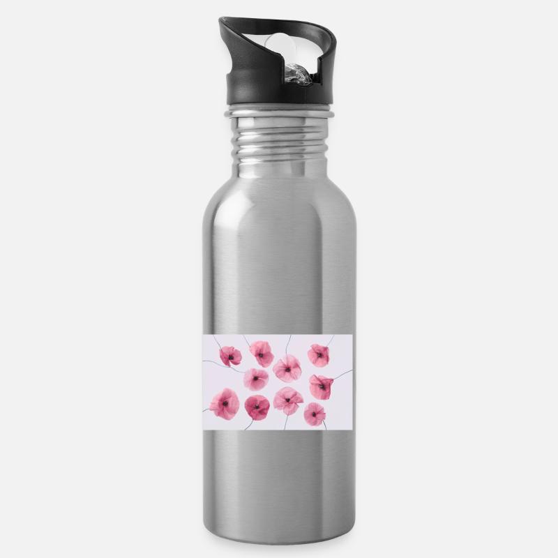 MOHNBLUME Pink Rot - Trinkflasche mit integriertem Trinkhalm - Lightsilver