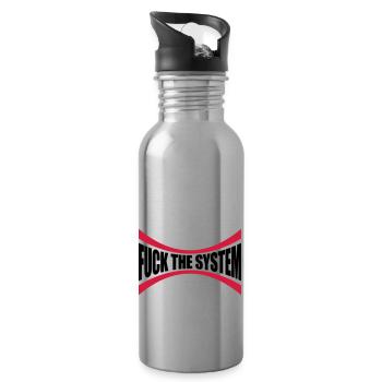 Logo Fuck the system - Trinkflasche mit integriertem Trinkhalm - Lightsilver - Rechts
