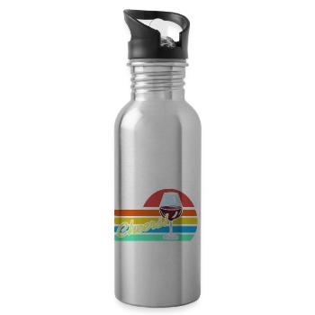 CHEERS! Retro Vintage Wine Lover Design T-Shirt - Water bottle with straw - silver - Right