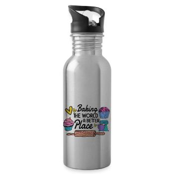 Baking Baker Baker Bakery Confectionery Cake - Water bottle with straw - silver - Right
