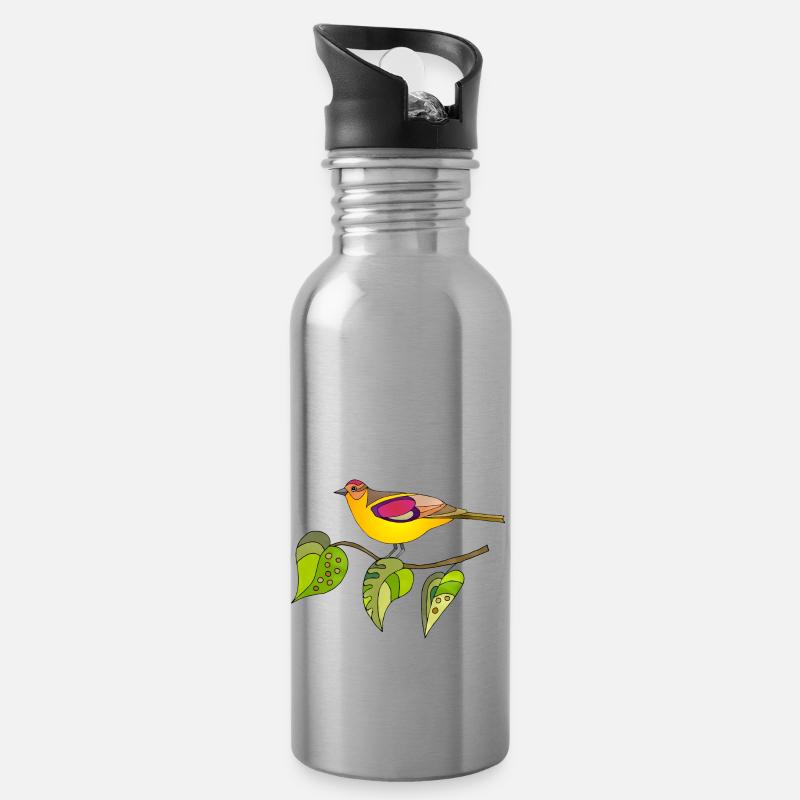 Vogel - Trinkflasche mit integriertem Trinkhalm - Lightsilver