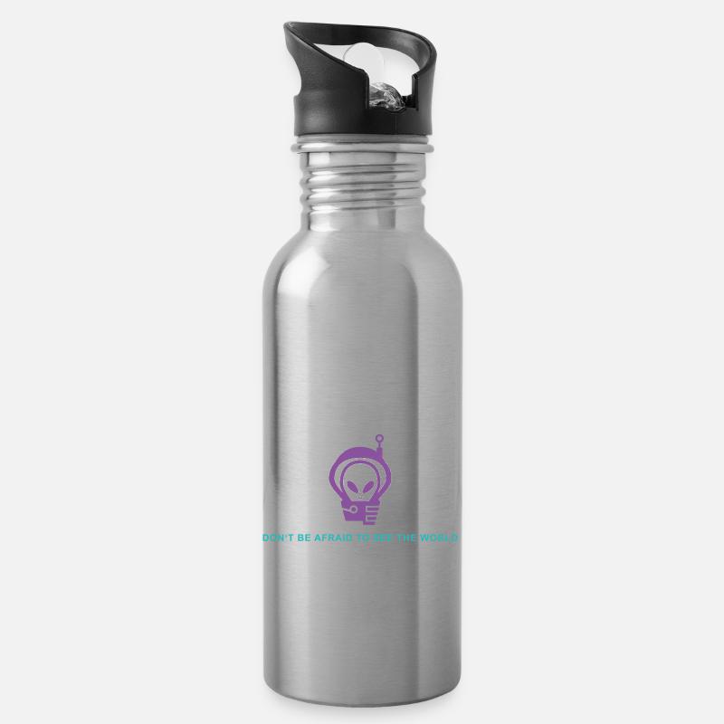 Cylindrical UFO with rounded ends - Water bottle with straw - silver