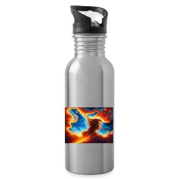 blue red sky with a woman illustration - Water bottle with straw - silver - Right