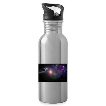 Moon and earth with sun - Water bottle with straw - silver - Right