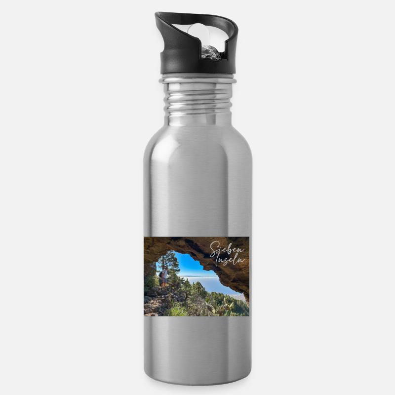 SiebenInseln - Gran Canaria - Trinkflasche mit integriertem Trinkhalm - Lightsilver