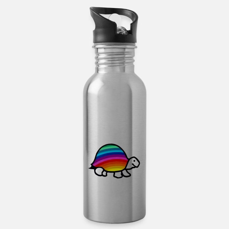 Fröhliche Regenbogen Schildkröte - Trinkflasche mit integriertem Trinkhalm - Lightsilver