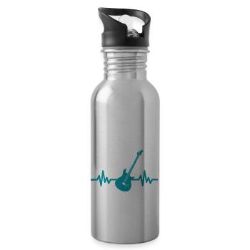 Herzschlag Gitarre - Rock 'n' Roll Punk Band Metal - Trinkflasche mit integriertem Trinkhalm - Lightsilver - Rechts