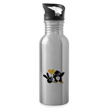 Love Peace Penguins Funny Dab Cool Penguin Dabbing - Water bottle with straw - silver - Right