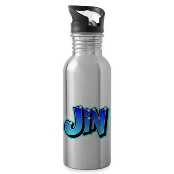 Graffiti "JIN" imrimable sur tout support - Gourde avec paille intégrée - argent clair - Droite