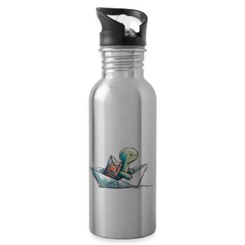Schildkröte in Papierboot - Trinkflasche mit integriertem Trinkhalm - Lightsilver - Rechts