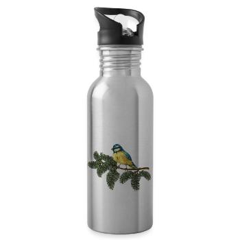 Bunter Vogel - Trinkflasche mit integriertem Trinkhalm - Lightsilver - Rechts