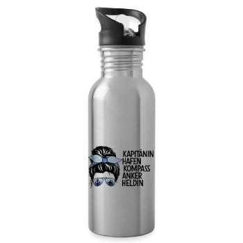 Kapitänin Hafen Kompass Anker Heldin Segler - Trinkflasche mit integriertem Trinkhalm - Lightsilver - Rechts