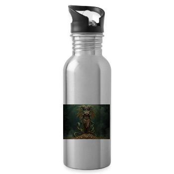 Coatlicue, déesse aztèque de la terre de la vie et de la mort - Gourde avec paille intégrée - argent clair - Droite