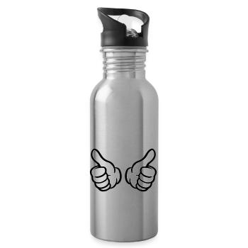 Daumen Hoch Hand Like - Trinkflasche mit integriertem Trinkhalm - Lightsilver - Rechts