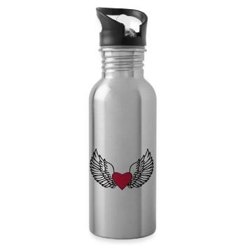 Herz und Flügel - Trinkflasche mit integriertem Trinkhalm - Lightsilver - Rechts
