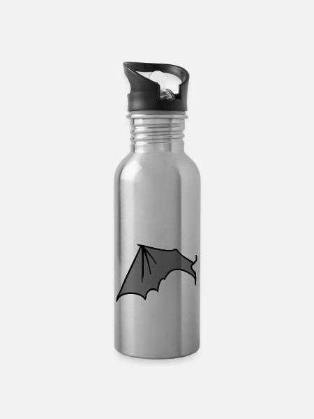 batwing_left_grey - Water bottle with straw - silver
