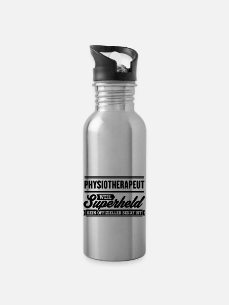 Superheld Physiotherapeut - Trinkflasche mit integriertem Trinkhalm - Lightsilver