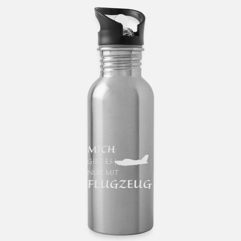 Nur mit Flugzeug - Trinkflasche mit integriertem Trinkhalm - Lightsilver