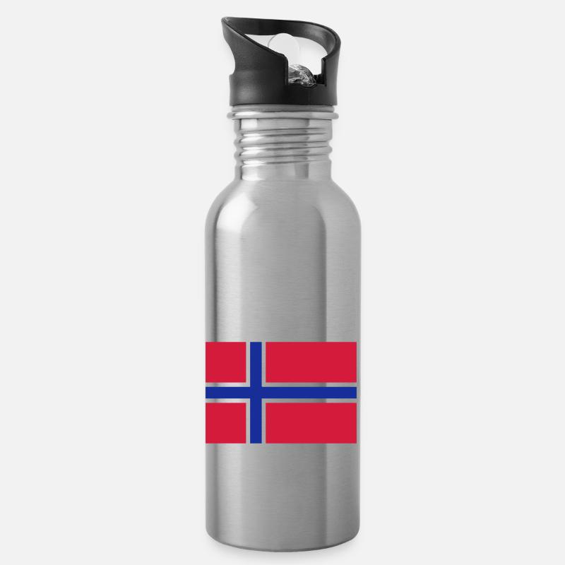 flagge - Trinkflasche mit integriertem Trinkhalm - Lightsilver