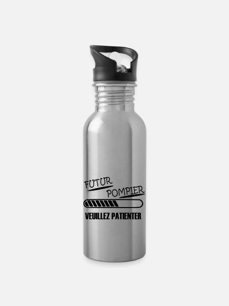 Futur Pompier Veuillez Patientez - Gourde avec paille intégrée - argent clair