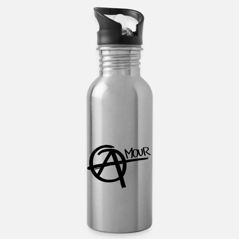 Anarchy and Love - Trinkflasche mit integriertem Trinkhalm - Lightsilver