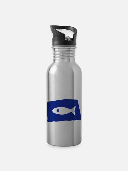 fisch2 - Trinkflasche mit integriertem Trinkhalm - Lightsilver