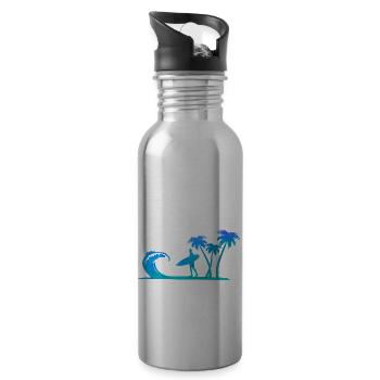 Surfer am Meer - Trinkflasche mit integriertem Trinkhalm - Lightsilver - Rechts
