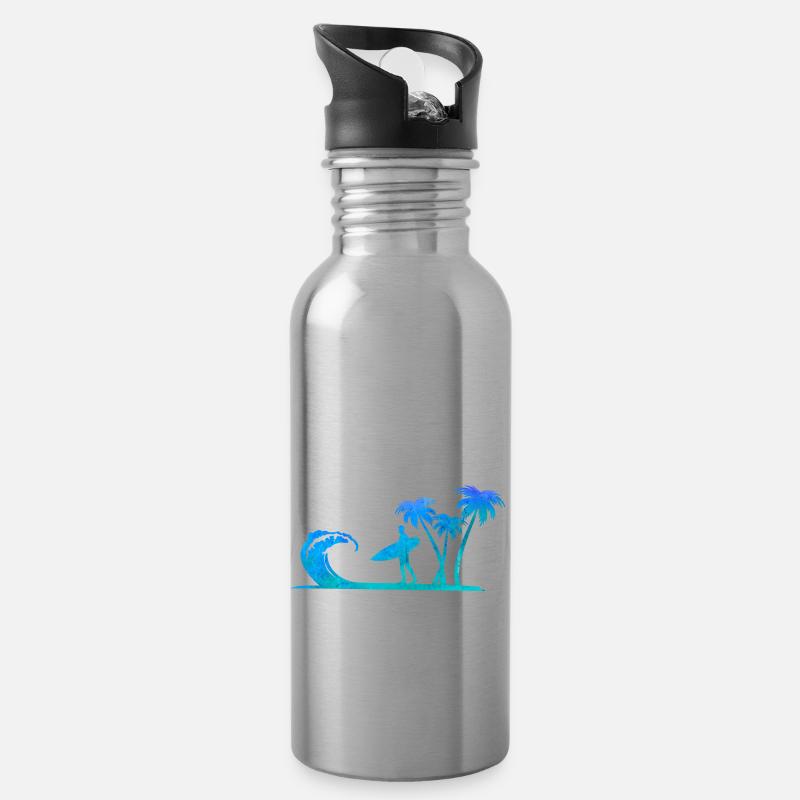 Surfer am Meer - Trinkflasche mit integriertem Trinkhalm - Lightsilver