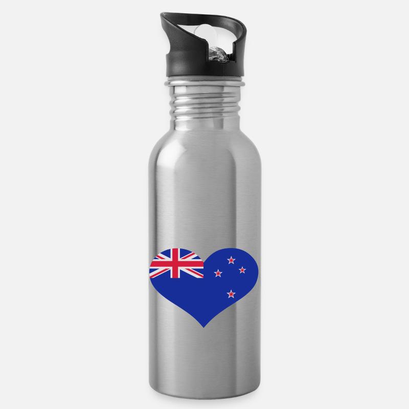 Neuseeland - Trinkflasche mit integriertem Trinkhalm - Lightsilver
