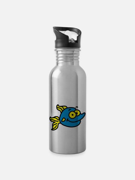 lustiger Fisch - Trinkflasche mit integriertem Trinkhalm - Lightsilver