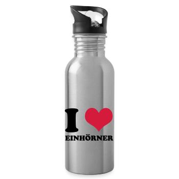 I Love Einhörner - Trinkflasche mit integriertem Trinkhalm - Lightsilver - Rechts