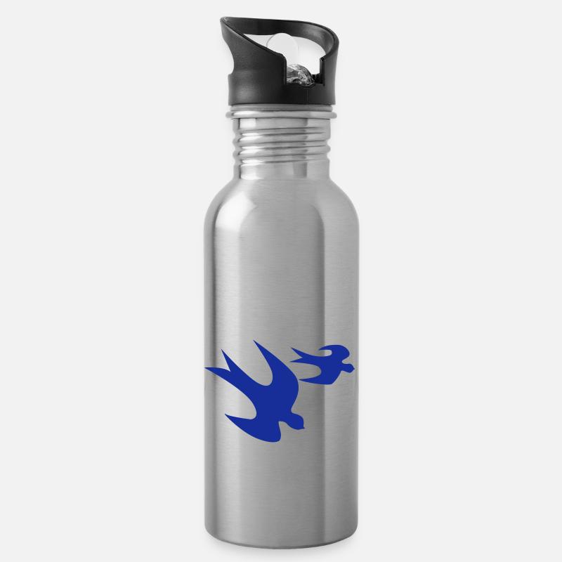 oiseau bleu - Gourde avec paille intégrée - argent clair