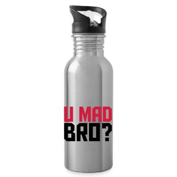 Cool U Mad Bro Text Design - Water bottle with straw - silver - Right