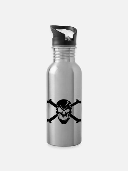 skull bone - Trinkflasche mit integriertem Trinkhalm - Lightsilver