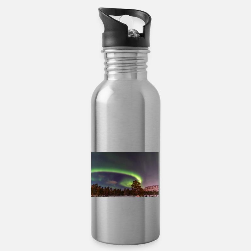 Norwegen 2019 Polarlicht - Trinkflasche mit integriertem Trinkhalm - Lightsilver