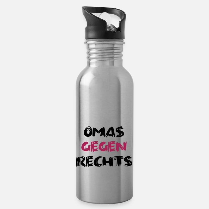 Omas gegen Rechts mittig - Trinkflasche mit integriertem Trinkhalm - Lightsilver