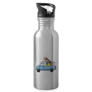 Perruche jaune dans un chariot de glace bleu - Gourde avec paille intégrée - argent clair - Droite