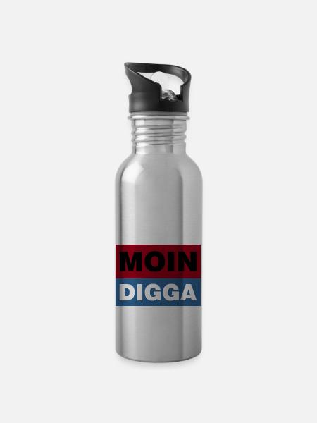 MOIN DIGGA - Trinkflasche mit integriertem Trinkhalm - Lightsilver