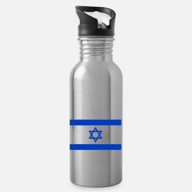Drapeau Israel / Israel flag - Gourde avec paille intégrée - argent clair