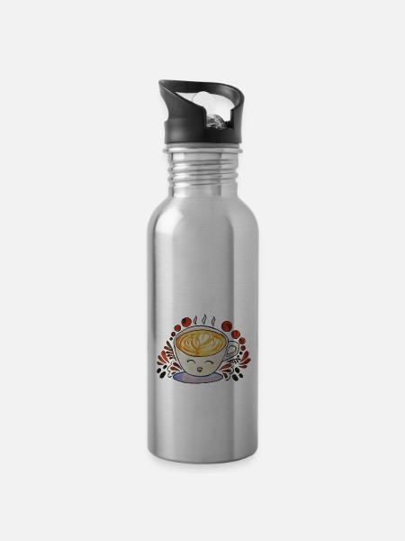 Happy Coffee Cup - Trinkflasche mit integriertem Trinkhalm - Lightsilver
