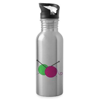 Knitting Needles and Wool Balls - Water bottle with straw - silver - Right