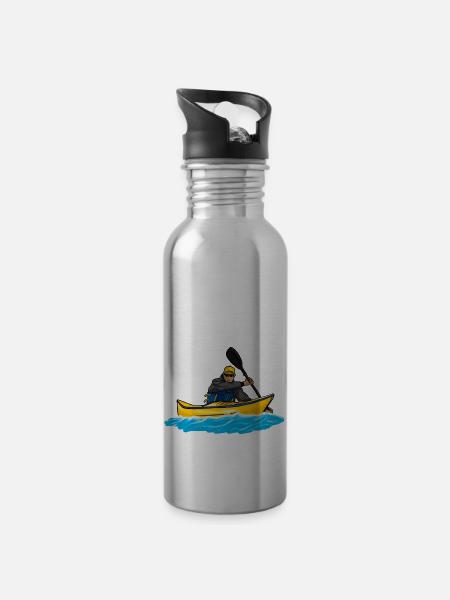 Kajak Fahrer - Trinkflasche mit integriertem Trinkhalm - Lightsilver