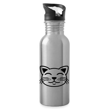 Cat Face Happy Pet - Water bottle with straw - silver - Right