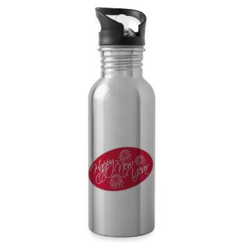 happy new year quote - Water bottle with straw - silver - Right