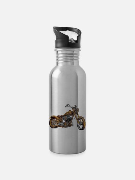 Moto chopper orange n°2 - Gourde avec paille intégrée - argent clair