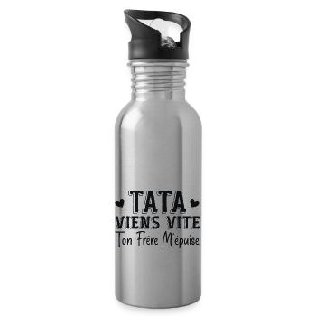 Tata Viens Vite Ton Frère M'épuise - Gourde avec paille intégrée - argent clair - Droite