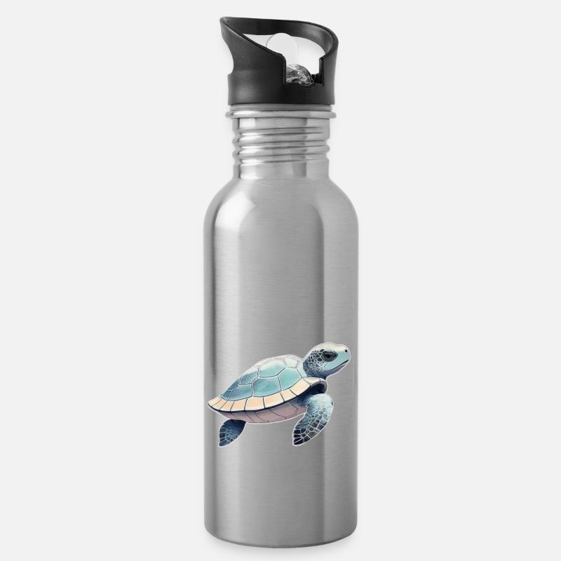 Tortue - Gourde avec paille intégrée - argent clair