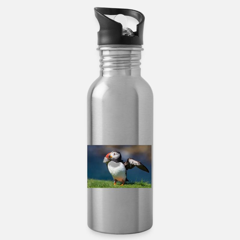 Puffin - Water bottle with straw - silver