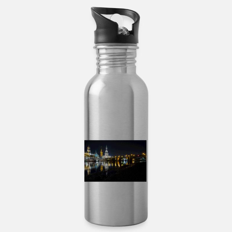 Dresden bei Nacht - Trinkflasche mit integriertem Trinkhalm - Lightsilver
