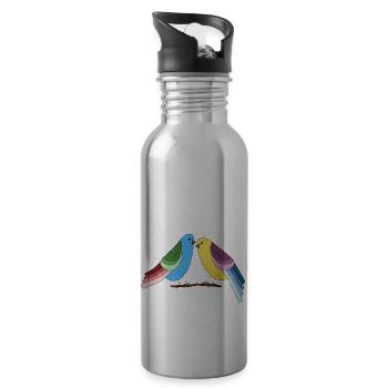 Vögel - Trinkflasche mit integriertem Trinkhalm - Lightsilver - Rechts